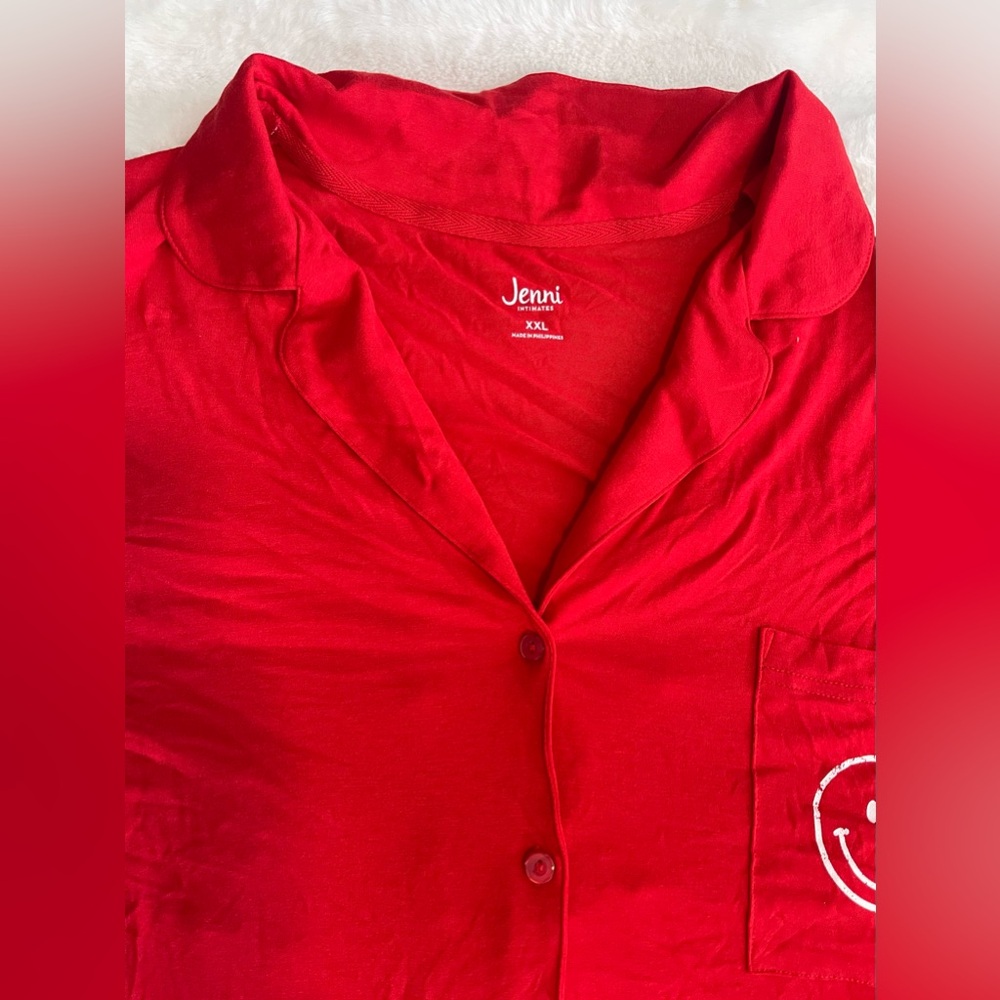 JENNI Supersoft Long Sleeves Notched-Collar 2pc Pajamas Set Smiley Red XXL - Picture 4 of 8